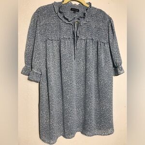 Pleione Blue Chiffon Riched Blouse 2X